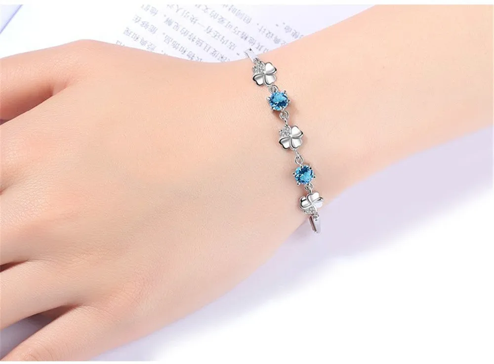Femme White Gold Silver color Clover Crystal Jewelry Bracelet