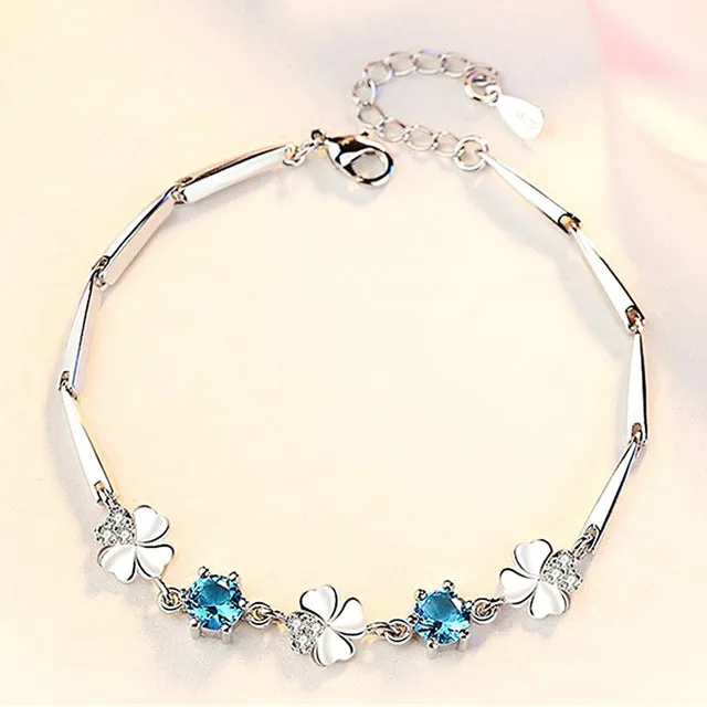 Femme White Gold Silver color Clover Crystal Jewelry Bracelet