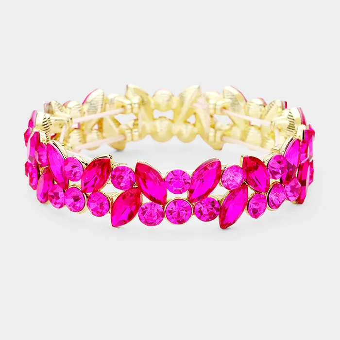 Fuchsia Crystal Marquise Stone Pageant Bracelet on Gold | Prom Bracelet | 425168