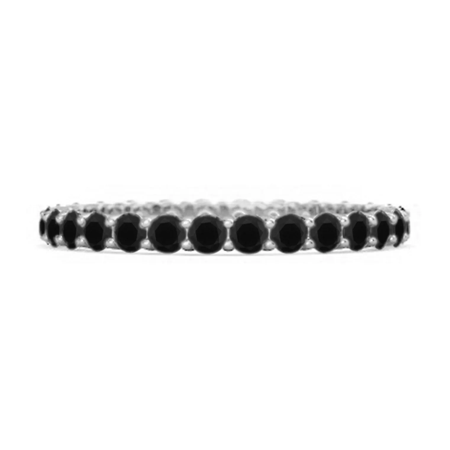 Full Eternity Black Spinel 925 Sterling Silver Stacking Bridal Ring