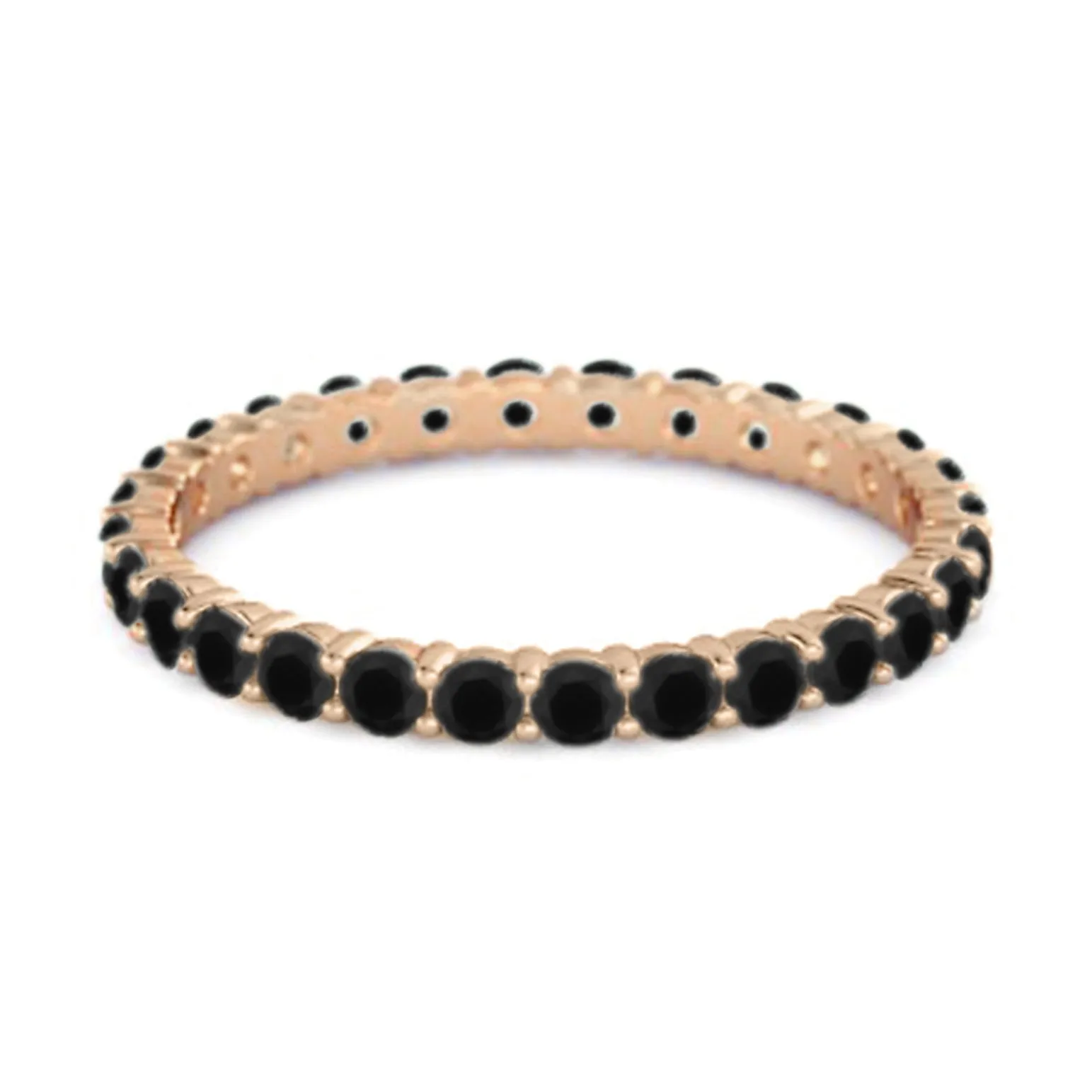 Full Eternity Black Spinel 925 Sterling Silver Stacking Bridal Ring