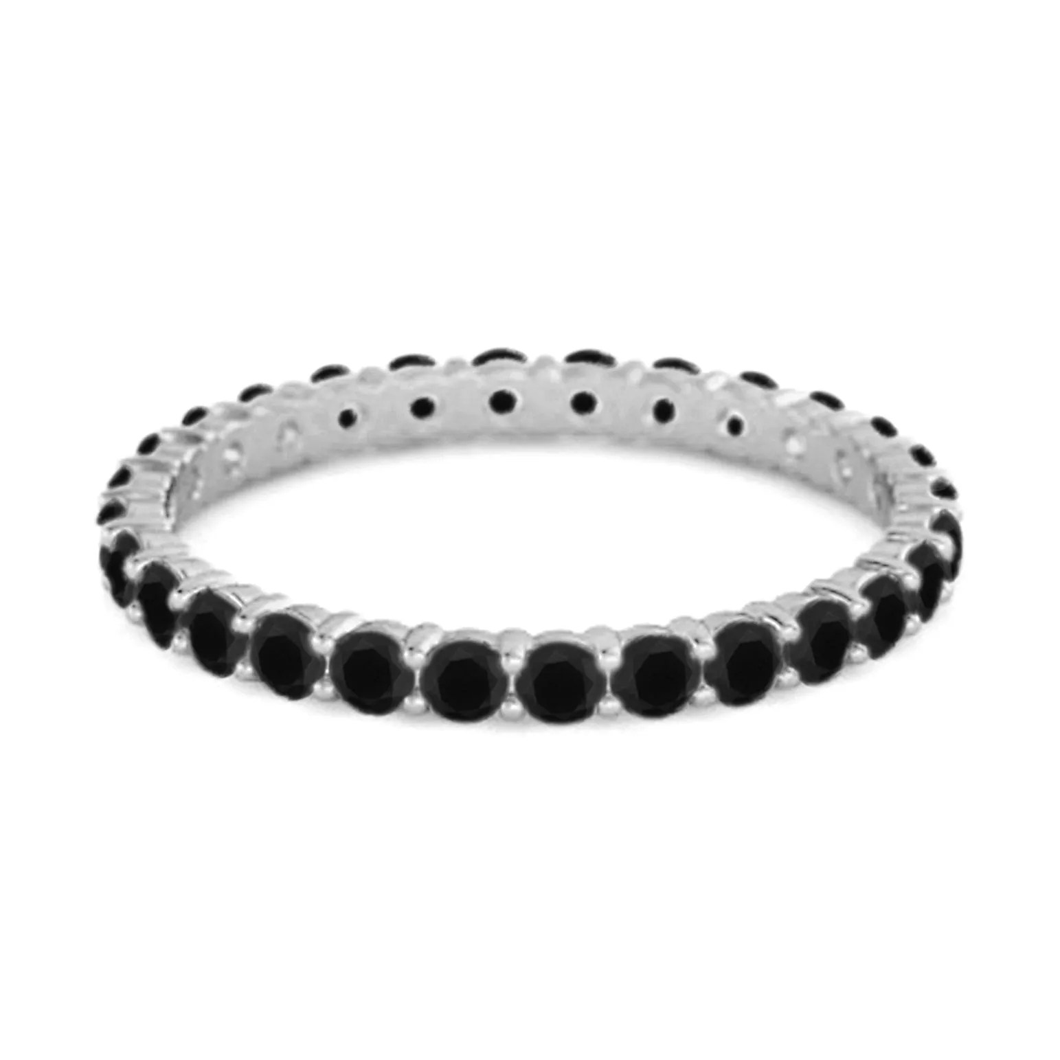 Full Eternity Black Spinel 925 Sterling Silver Stacking Bridal Ring