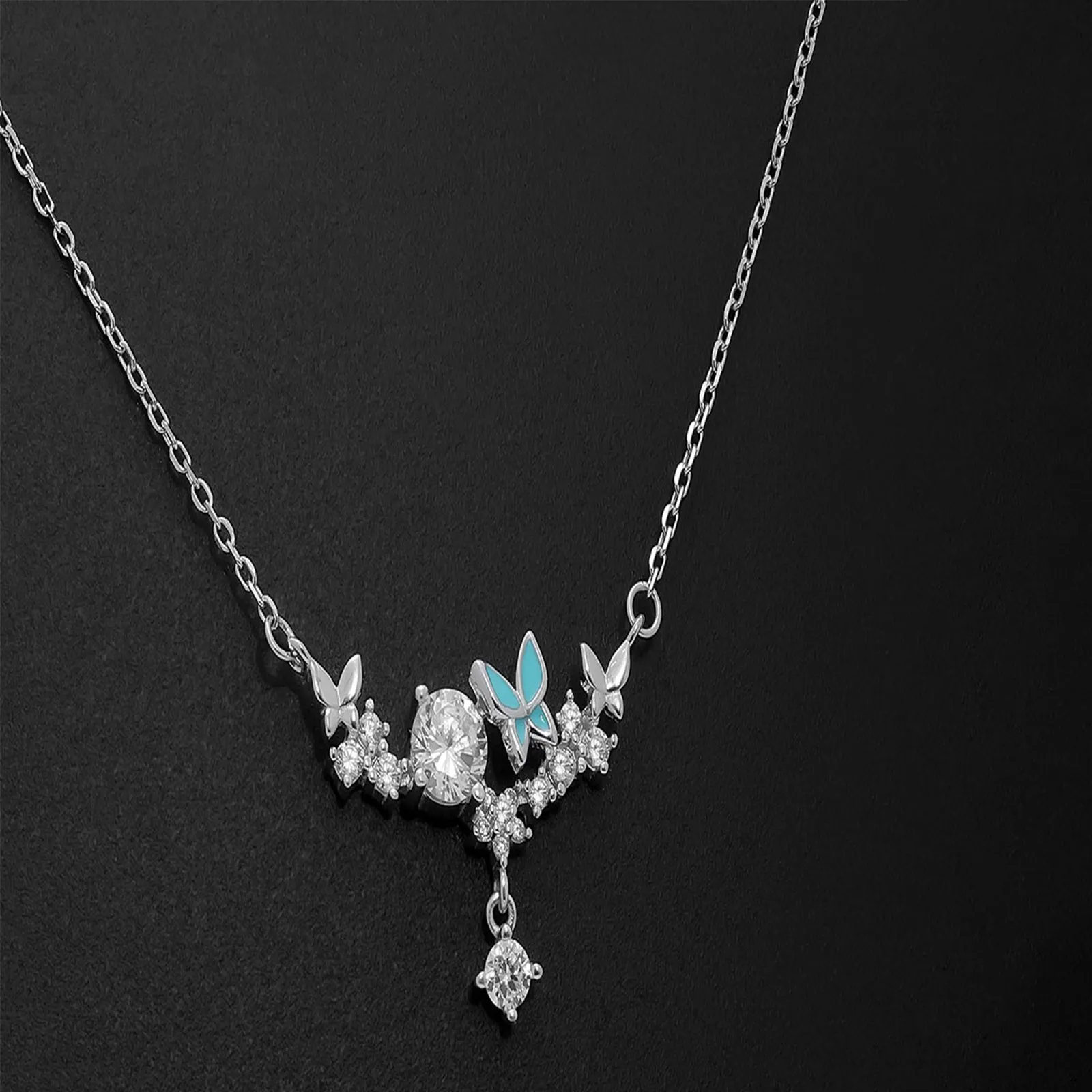 Garden-Themed CZ Necklace for Women – 925 Sterling Silver Rhodium Plated