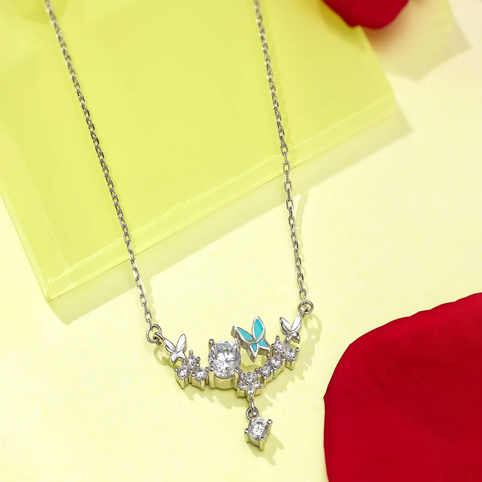 Garden-Themed CZ Necklace for Women – 925 Sterling Silver Rhodium Plated