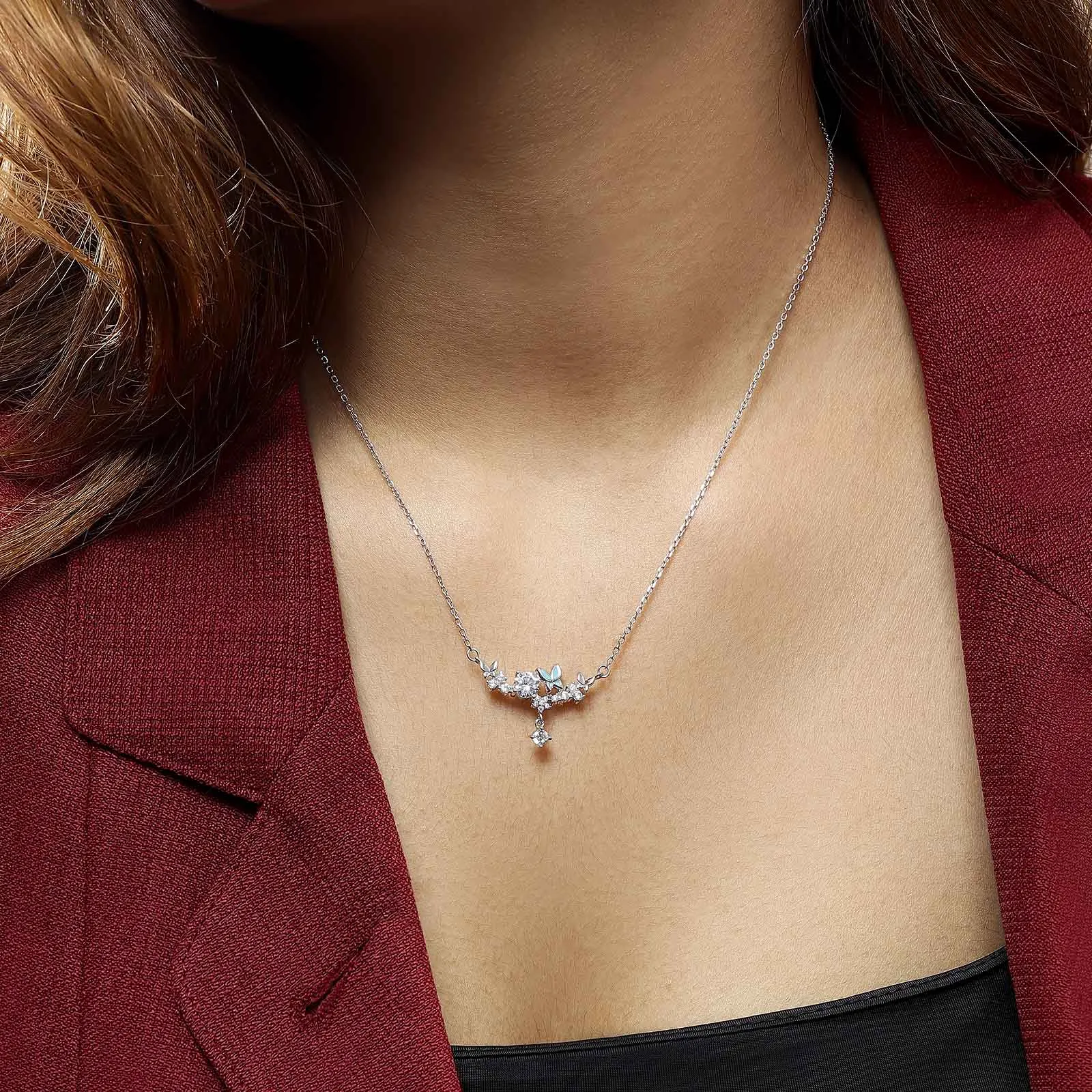 Garden-Themed CZ Necklace for Women – 925 Sterling Silver Rhodium Plated