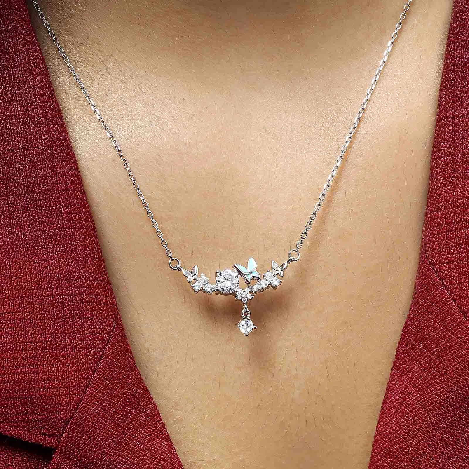 Garden-Themed CZ Necklace for Women – 925 Sterling Silver Rhodium Plated