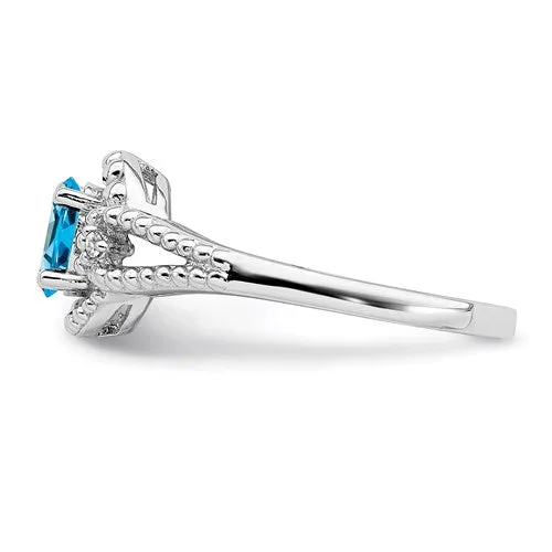 Genuine Blue Topaz and Genuine Diamond Ring - December Birthstone Ring
