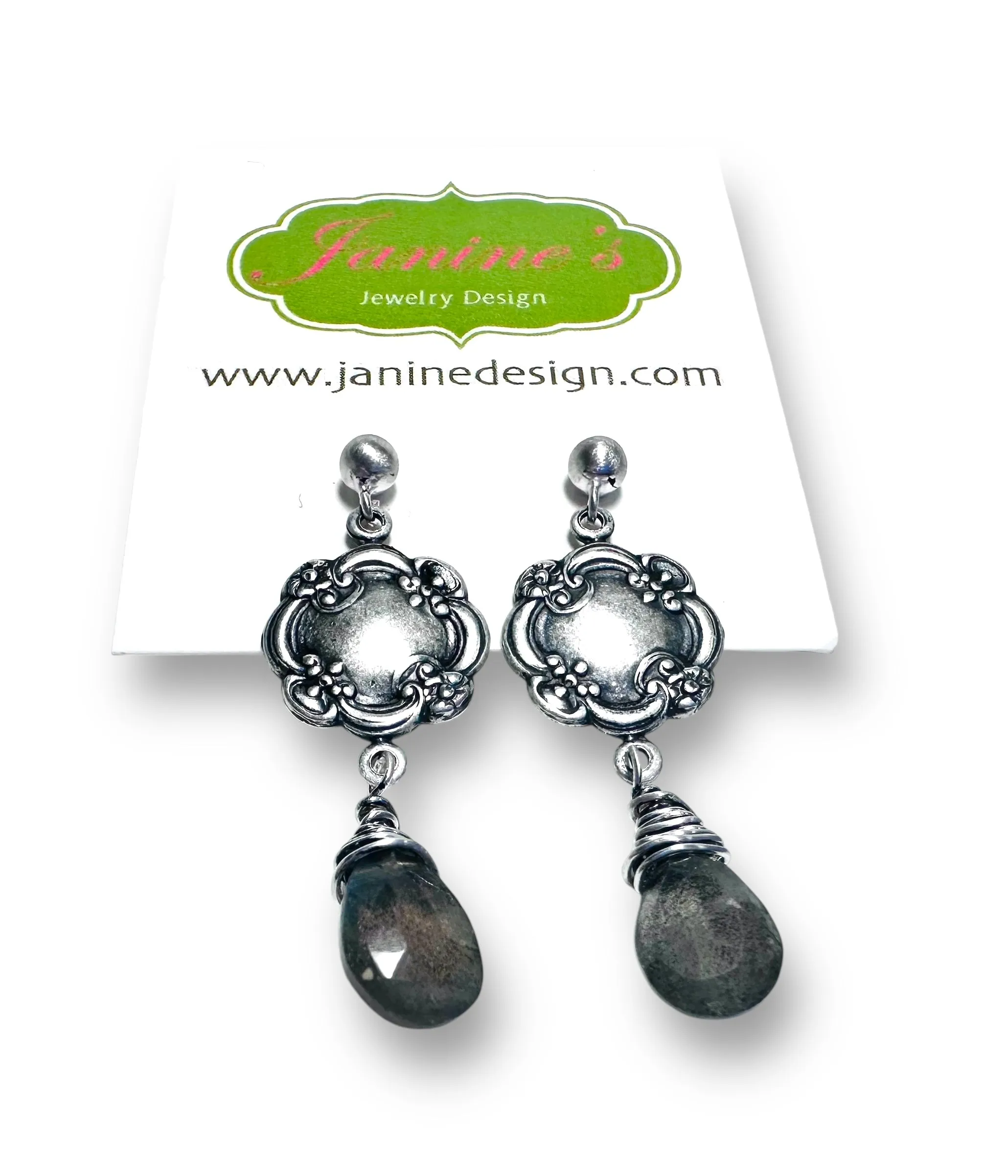 Genuine Labradorite Silver Earrings, Vintsge Looking Earringd