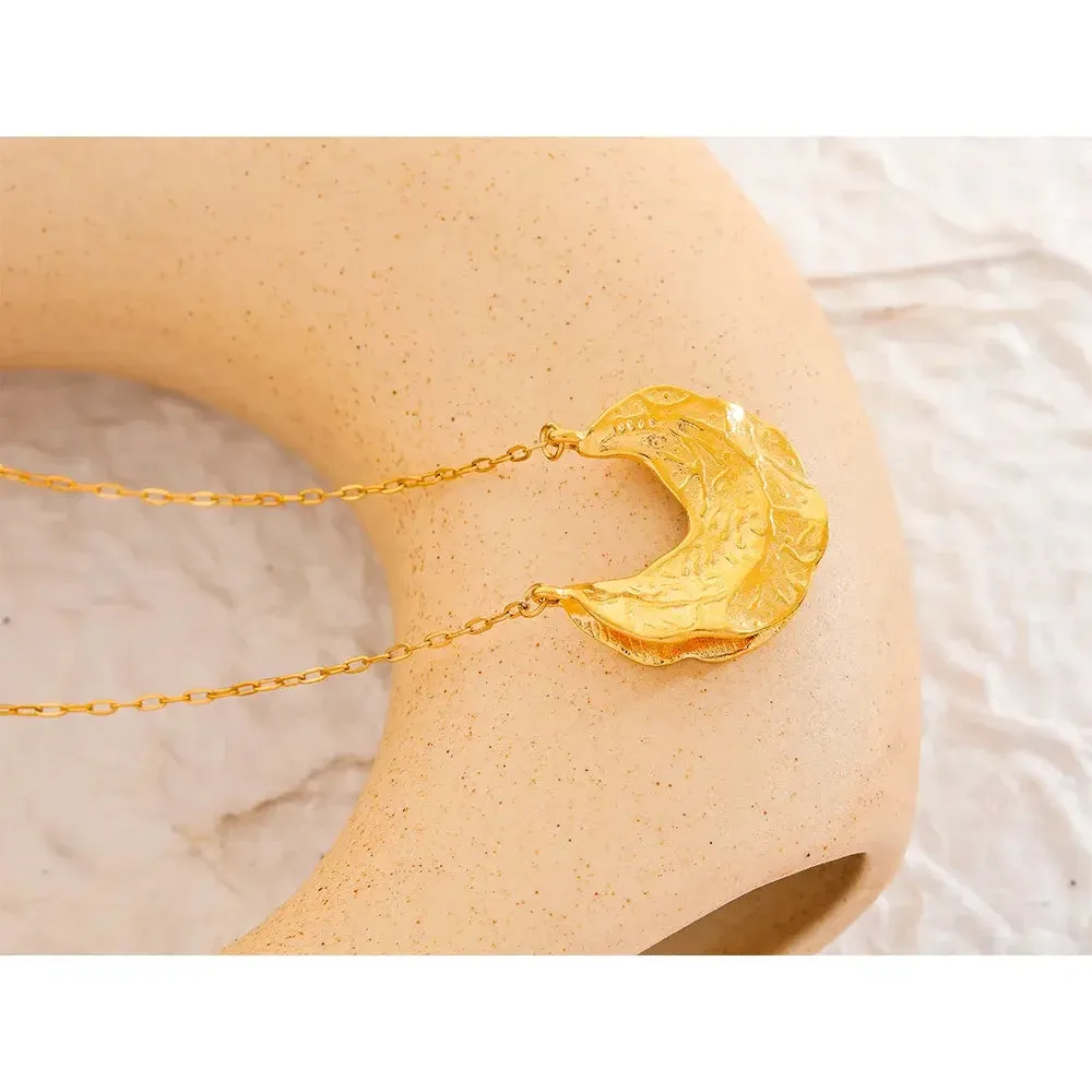 Geometric Crescent Moon Pendant Necklace