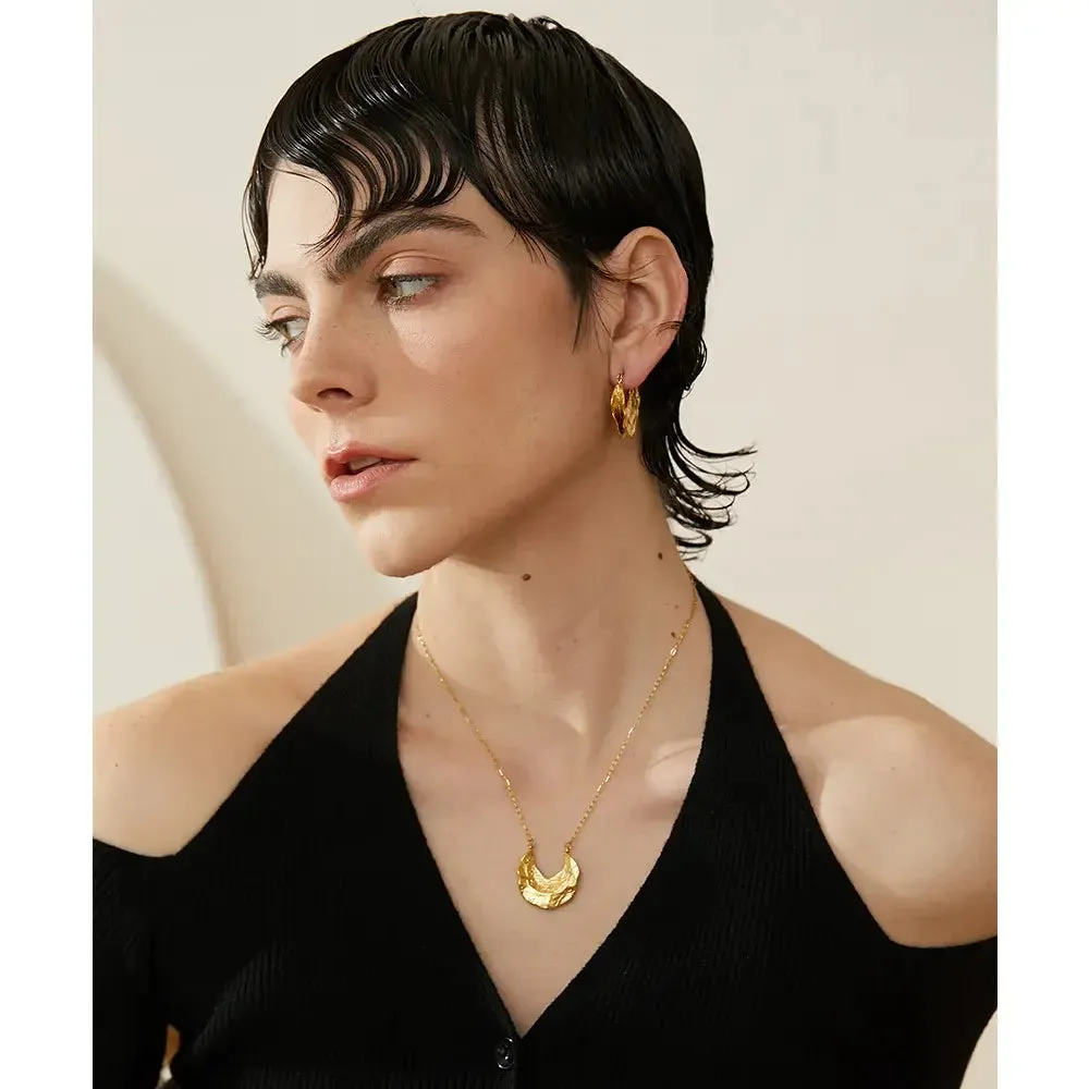 Geometric Crescent Moon Pendant Necklace