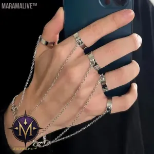 Geometric Silver Color Wrist Bracelet for Men Women Punk Ring Chain Charm Set Fashion Couple  Jewelry Gifts Pulsera Mujer