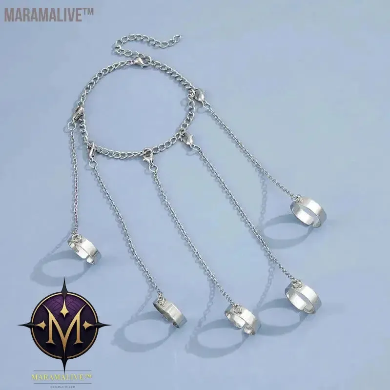 Geometric Silver Color Wrist Bracelet for Men Women Punk Ring Chain Charm Set Fashion Couple  Jewelry Gifts Pulsera Mujer