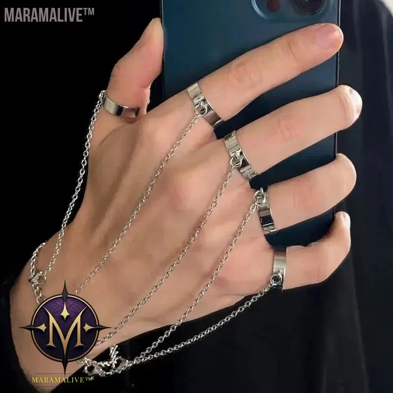 Geometric Silver Color Wrist Bracelet for Men Women Punk Ring Chain Charm Set Fashion Couple  Jewelry Gifts Pulsera Mujer