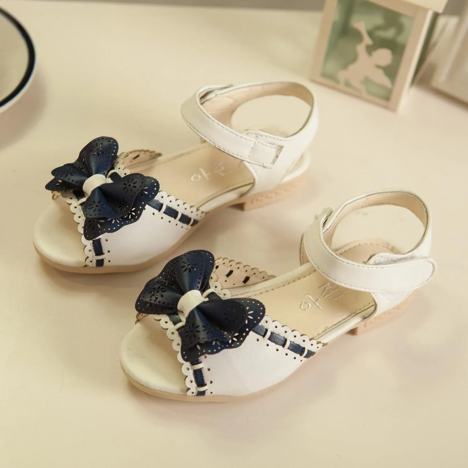 Girls Cute Bowtie Peep Toe Slips