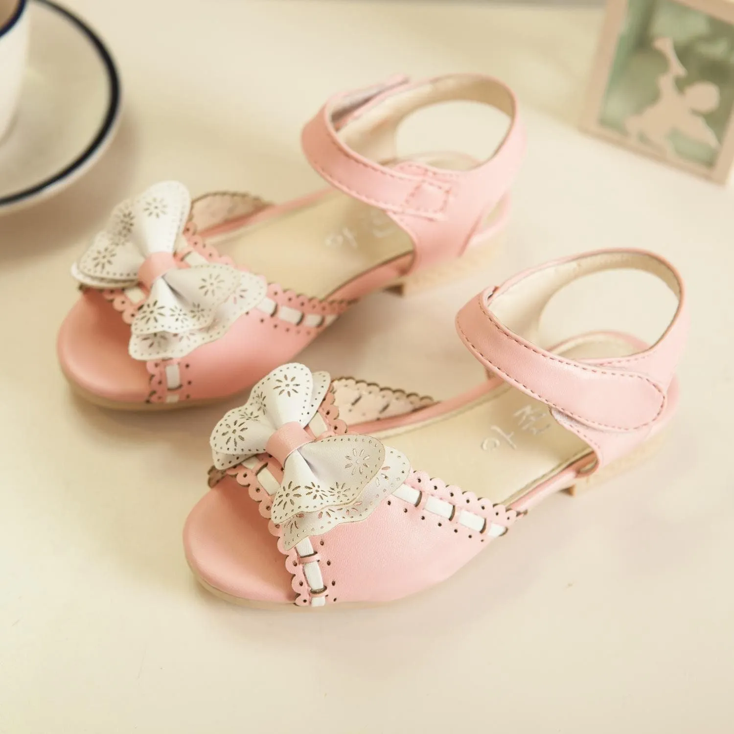 Girls Cute Bowtie Peep Toe Slips