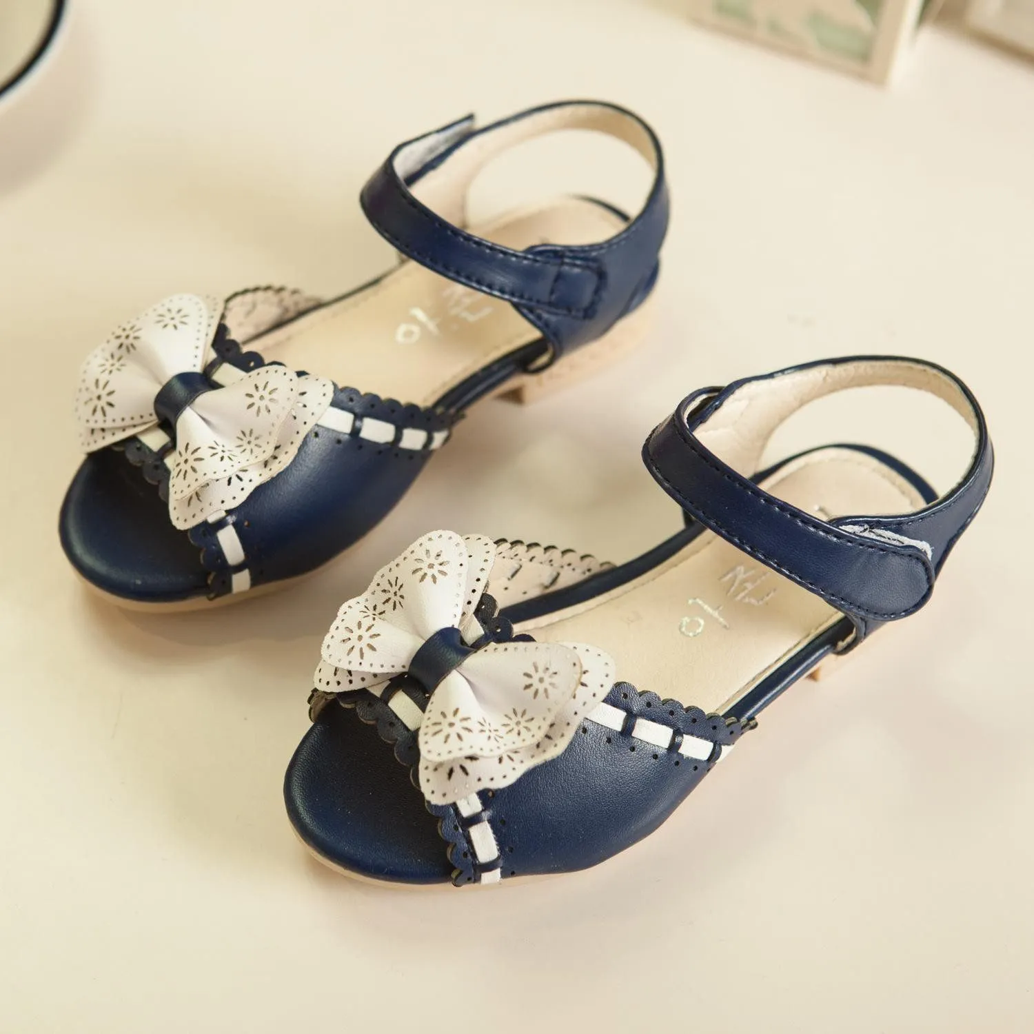 Girls Cute Bowtie Peep Toe Slips