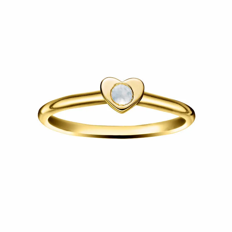 Girl's Heart Stacking Birthstone Rings - 14K Gold