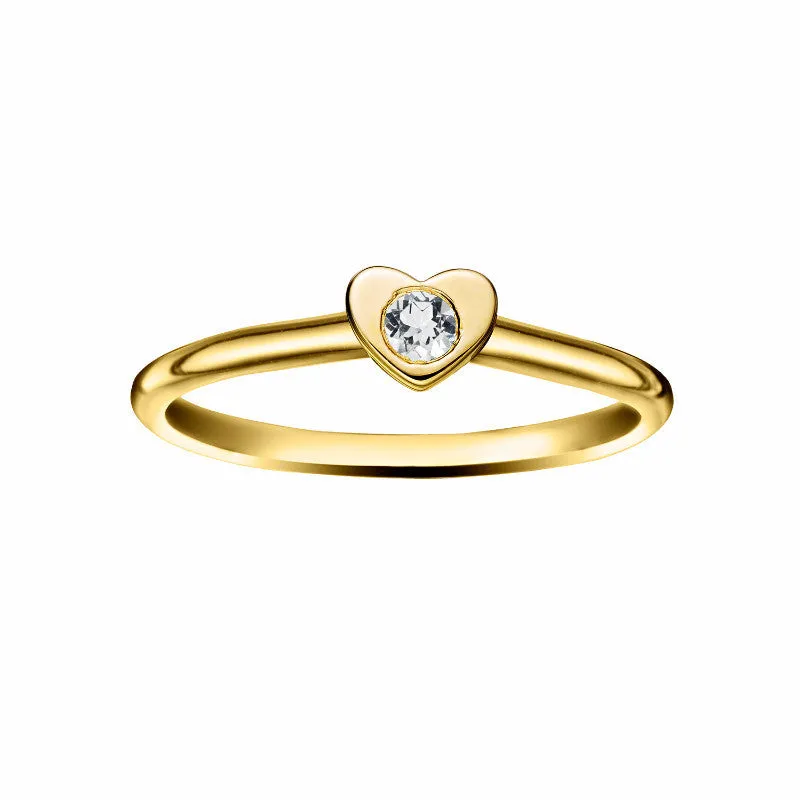 Girl's Heart Stacking Birthstone Rings - 14K Gold