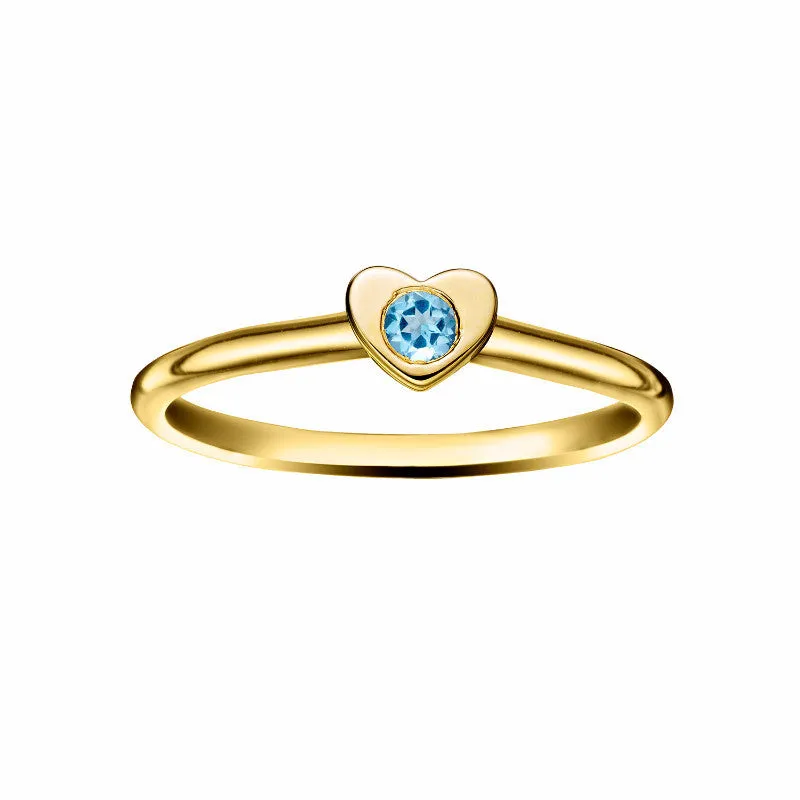 Girl's Heart Stacking Birthstone Rings - 14K Gold