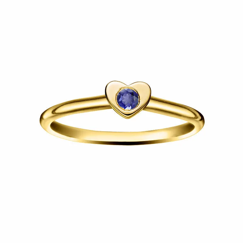 Girl's Heart Stacking Birthstone Rings - 14K Gold