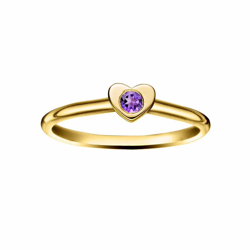 Girl's Heart Stacking Birthstone Rings - 14K Gold