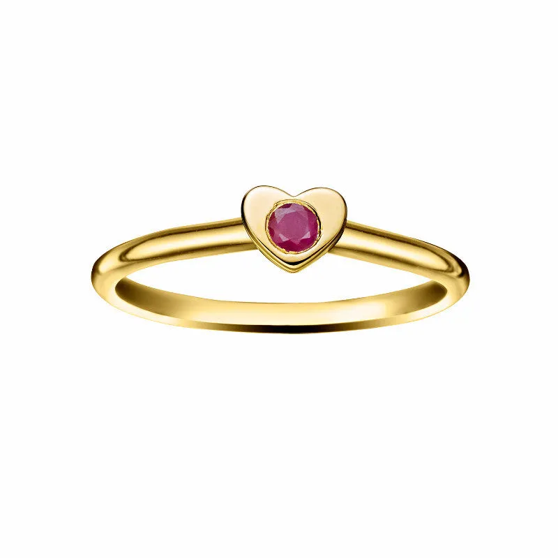Girl's Heart Stacking Birthstone Rings - 14K Gold