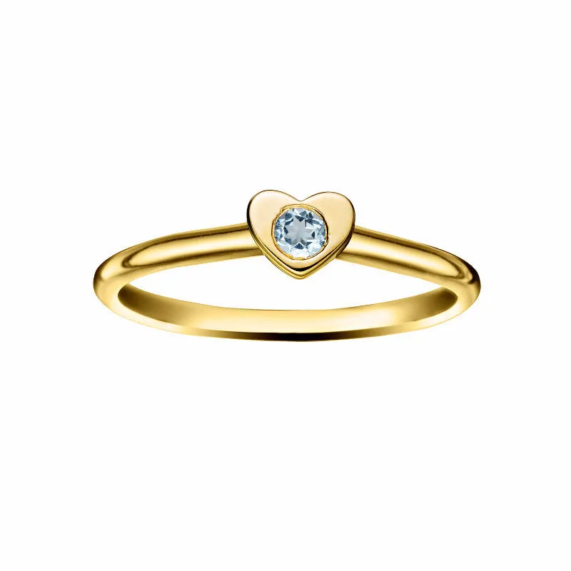 Girl's Heart Stacking Birthstone Rings - 14K Gold