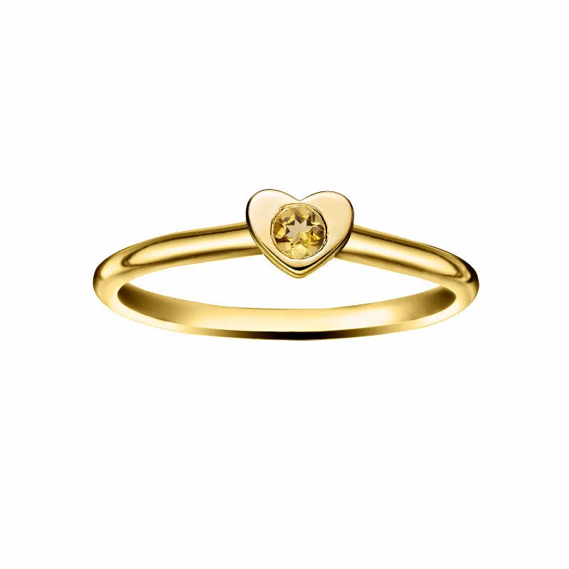 Girl's Heart Stacking Birthstone Rings - 14K Gold