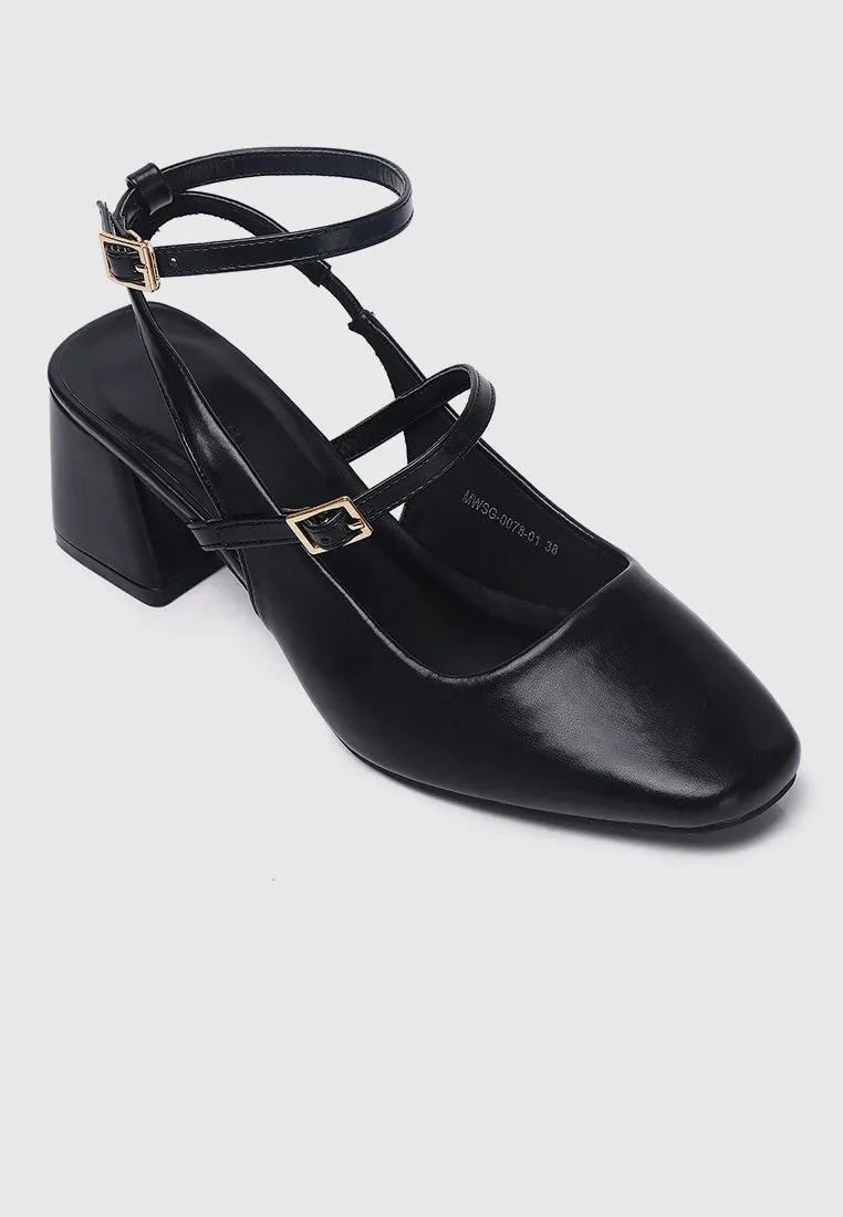 Glacier Mary Jane Block Heels (Black)