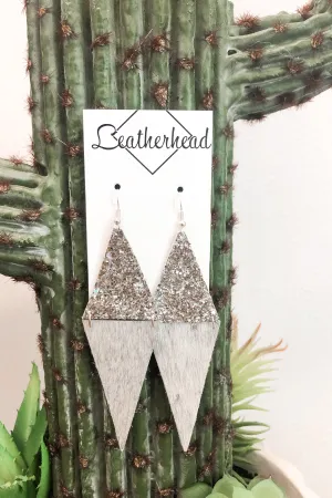 Glitter/Triangle Leather Earrings - Silver/Silver
