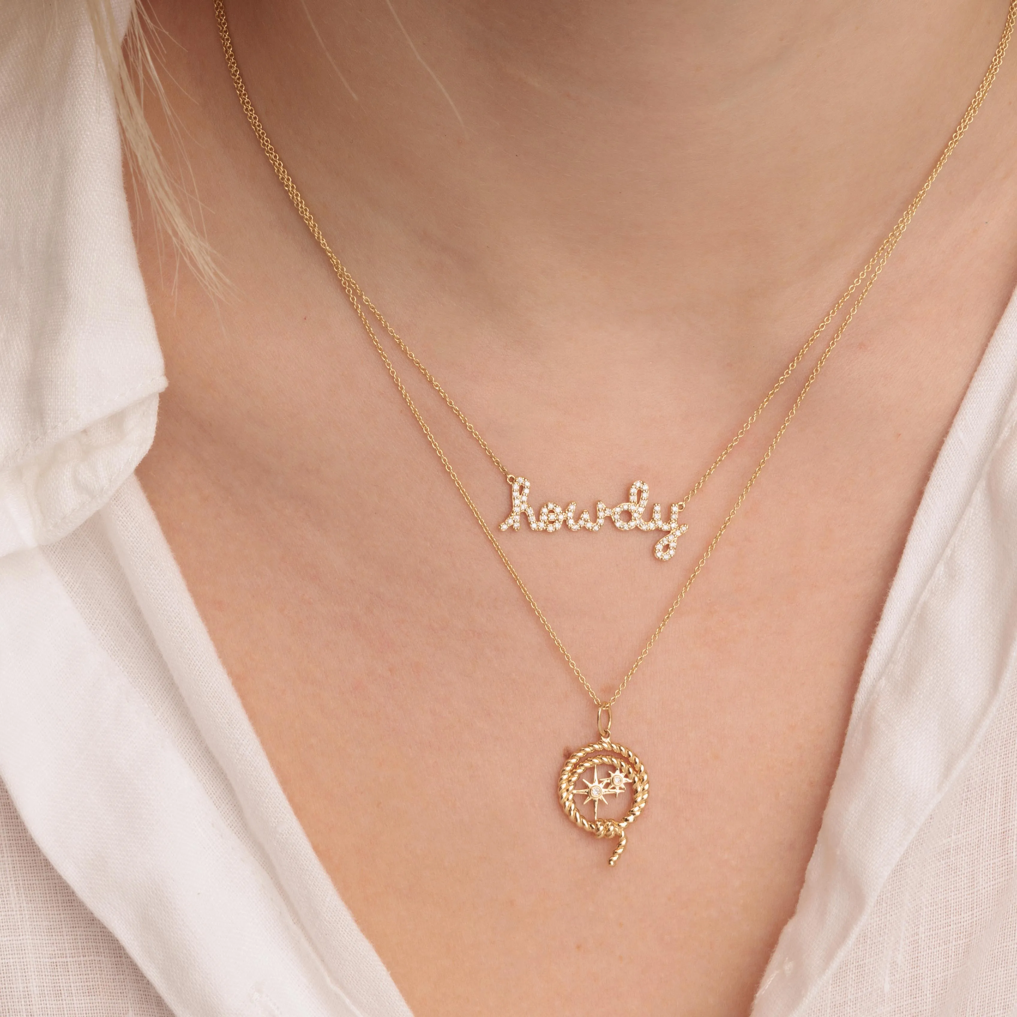 Gold & Diamond Howdy Script Necklace