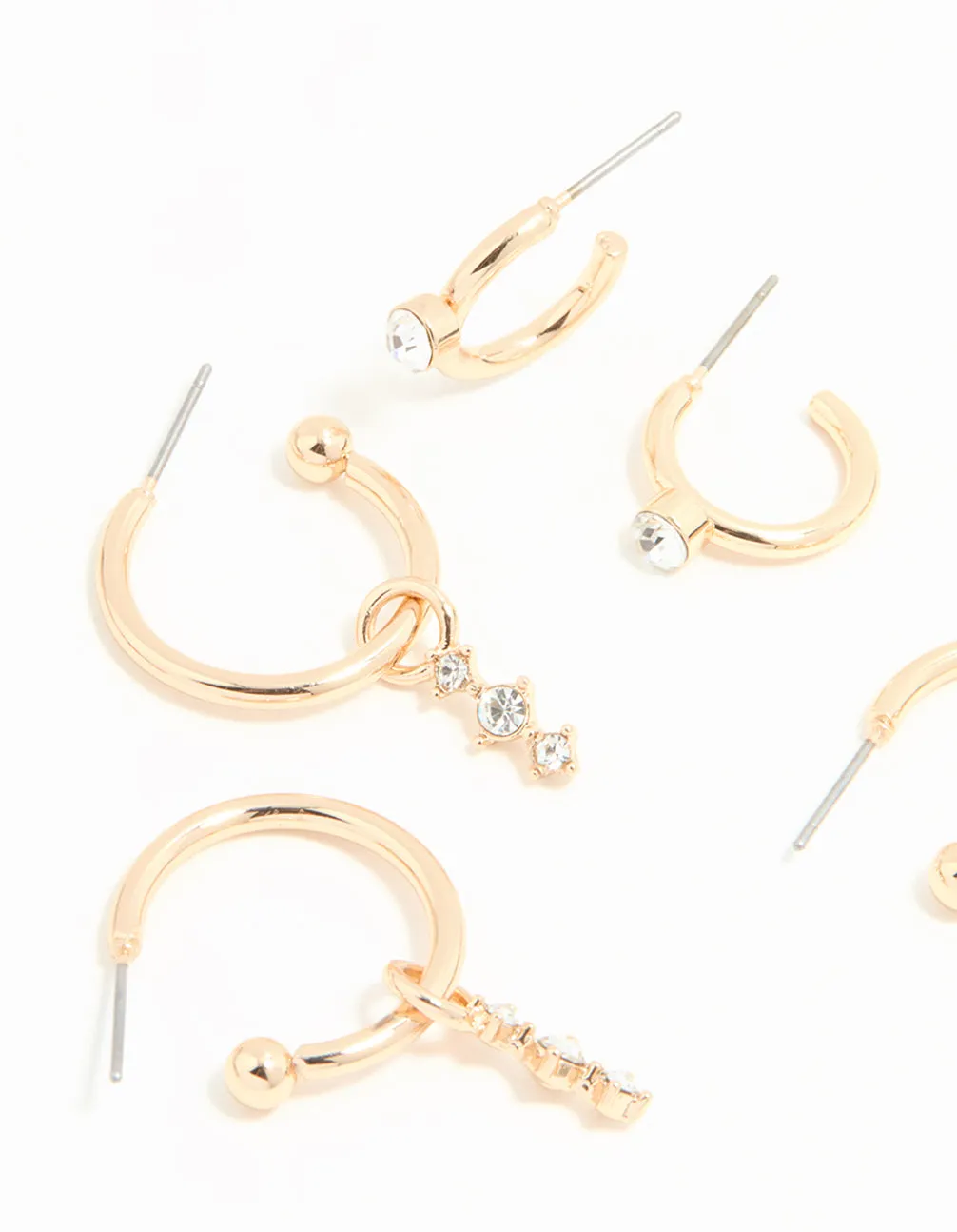 Gold Diamante Drop Huggie Earrings 4-Pack