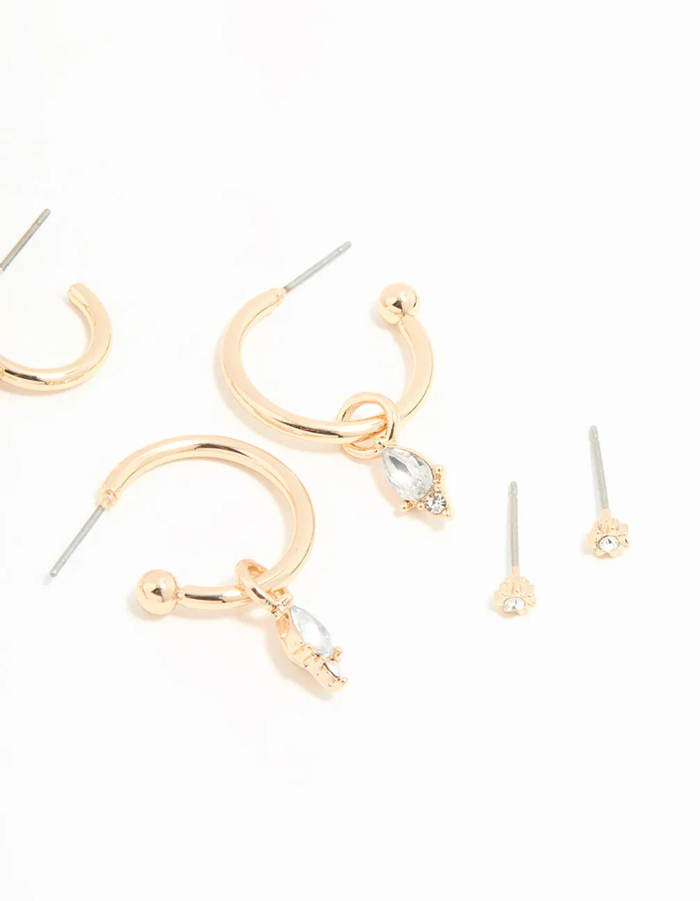 Gold Diamante Drop Huggie Earrings 4-Pack