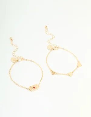 Gold Envelope & Heart Bracelets 2-Pack