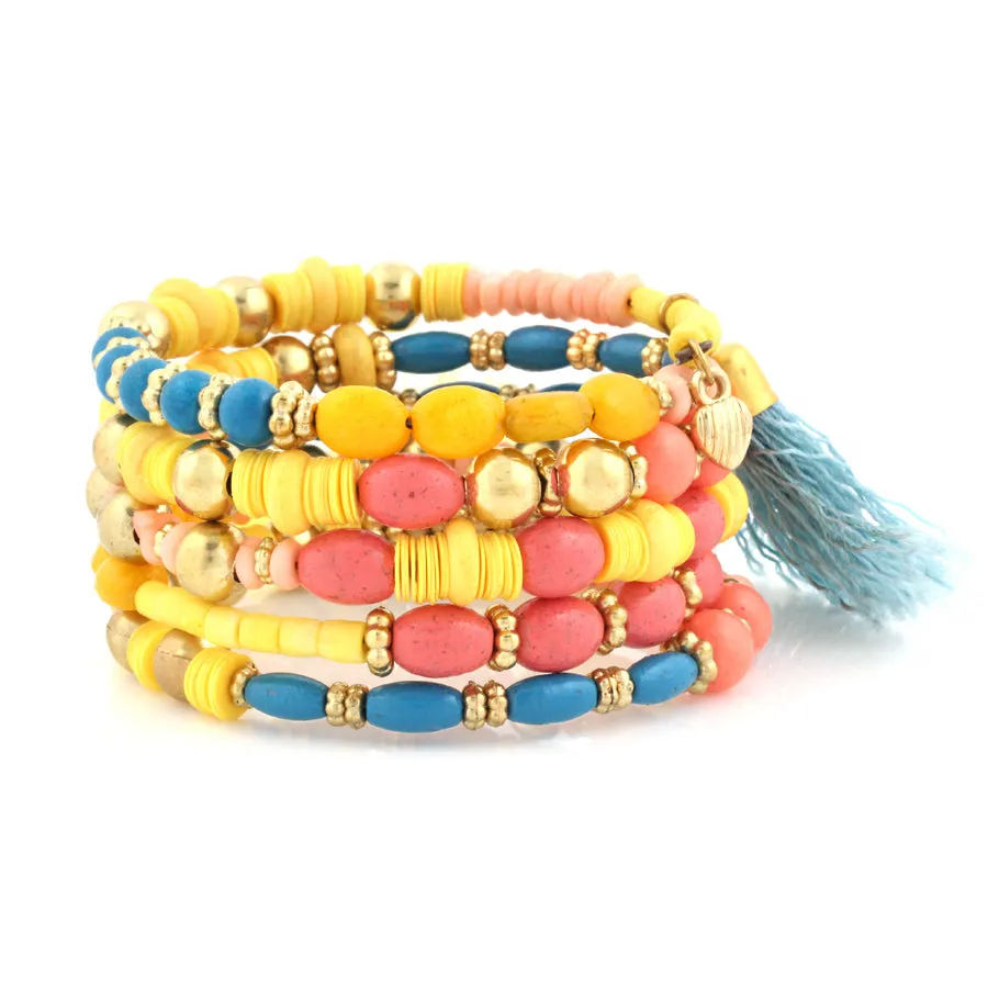 GOLD MULTICOLOR METAL WRAP BRACELETS  #KBI-BR-K5436-MLT (BE6 Z EVENT)