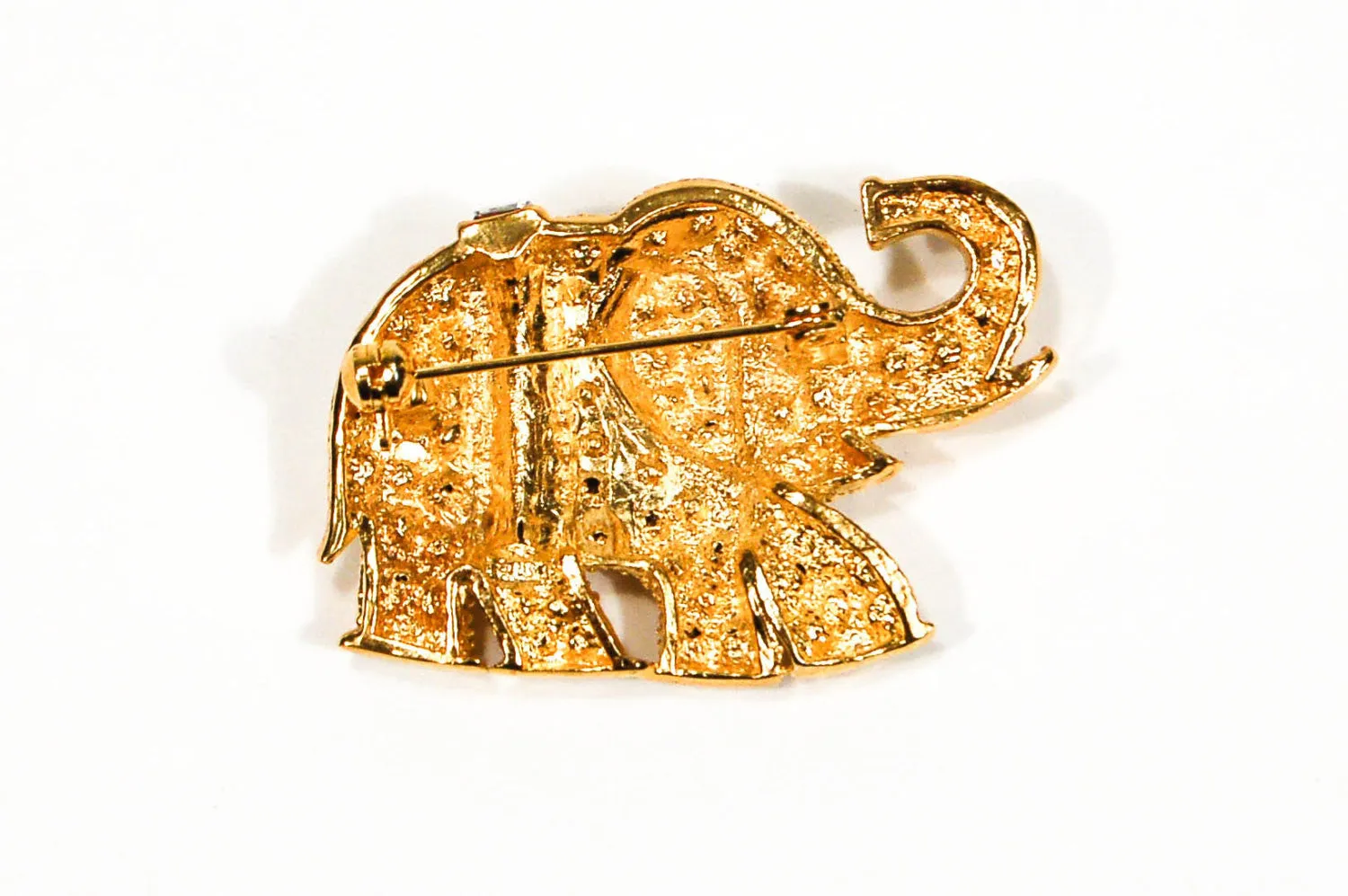 Gold Tone Rhinestone Elephant Brooch
