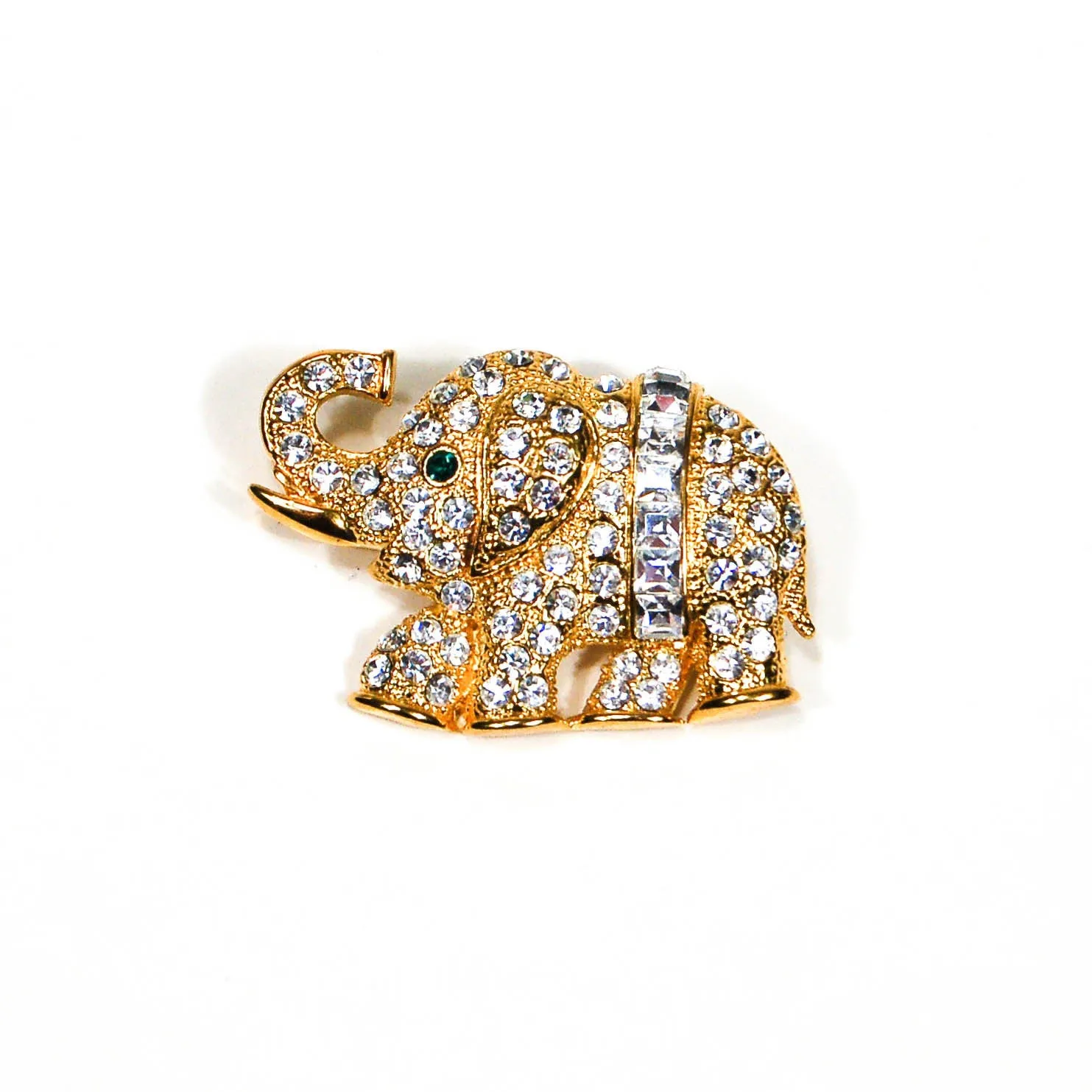 Gold Tone Rhinestone Elephant Brooch
