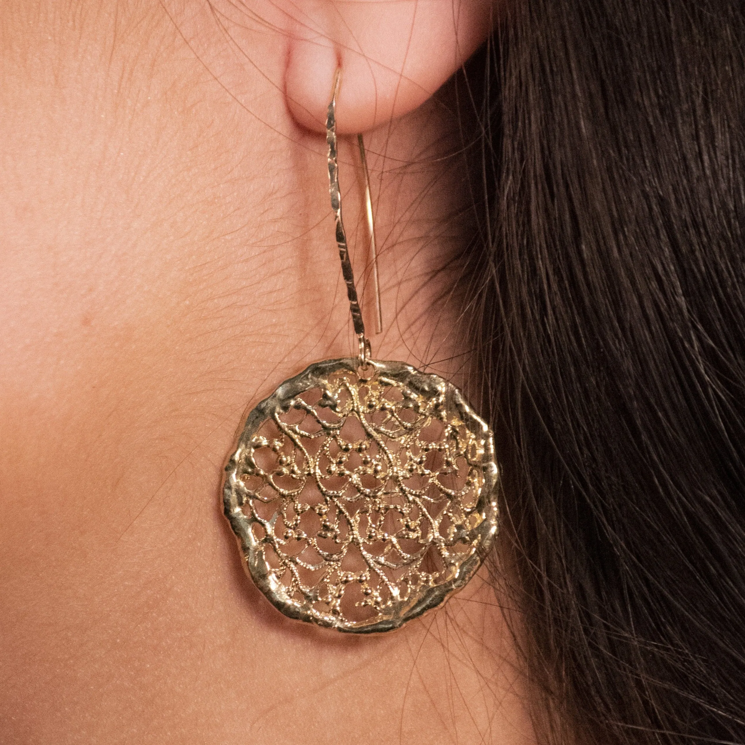 Golden Brass Lace Earrings - Golden Lace.
