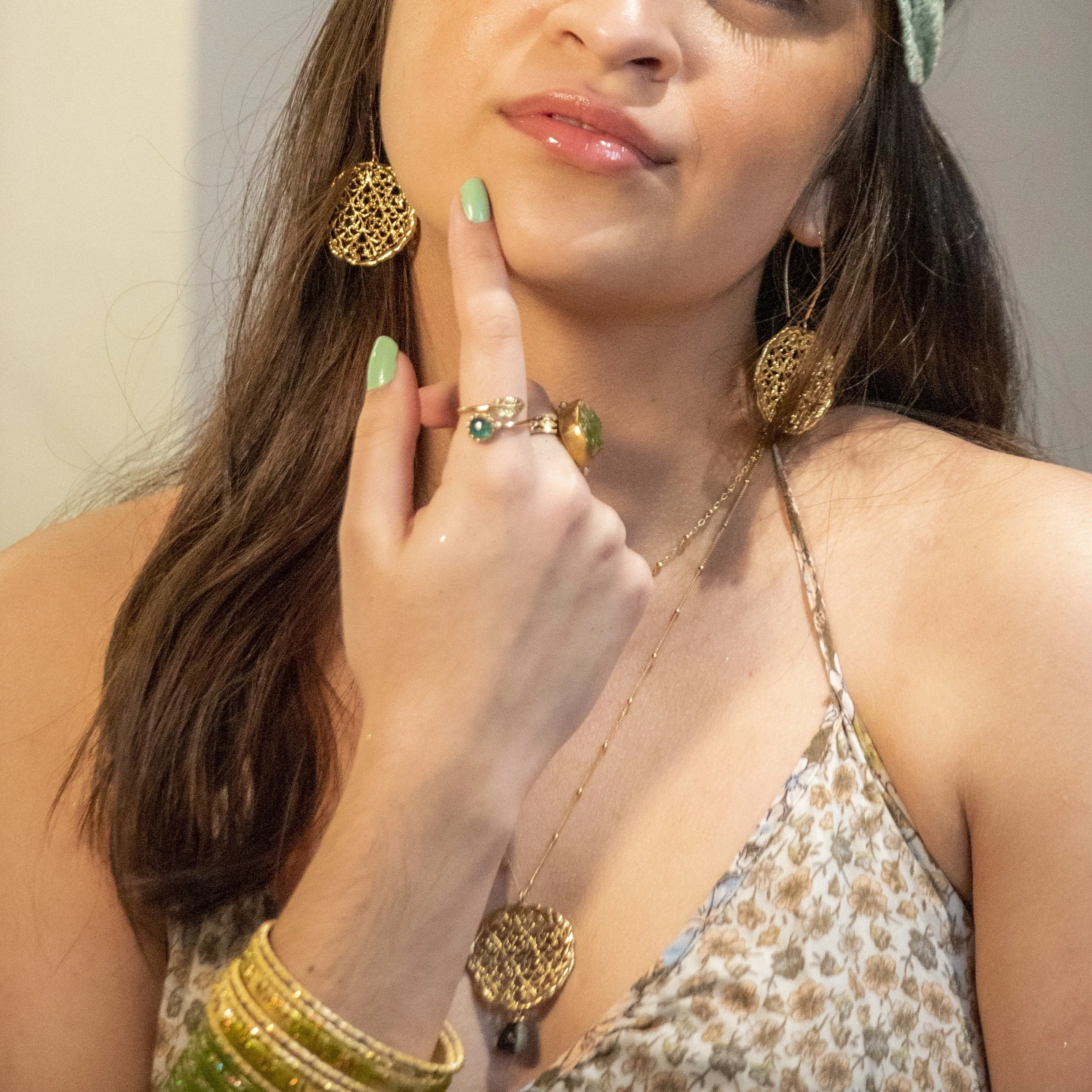 Golden Brass Lace Earrings - Golden Lace.