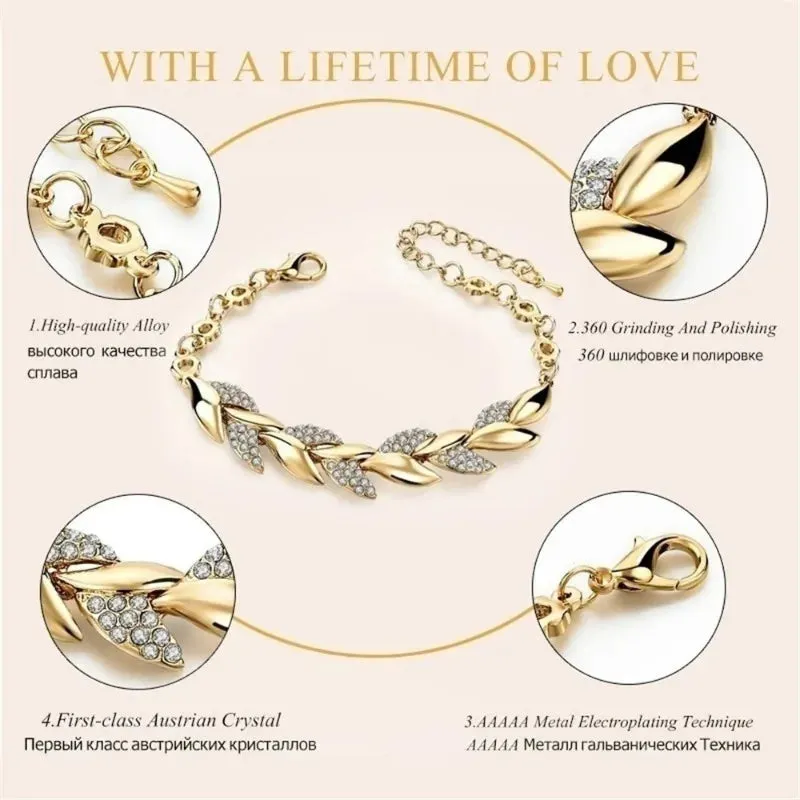 Golden Leaf Crystal Bracelet for Women