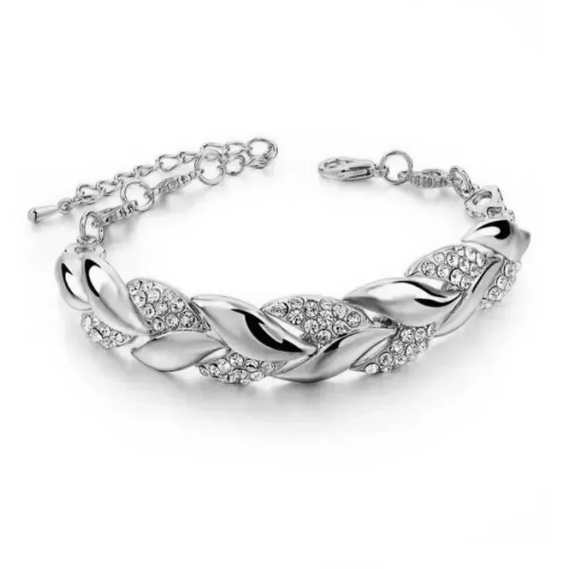 Golden Leaf Crystal Bracelet for Women