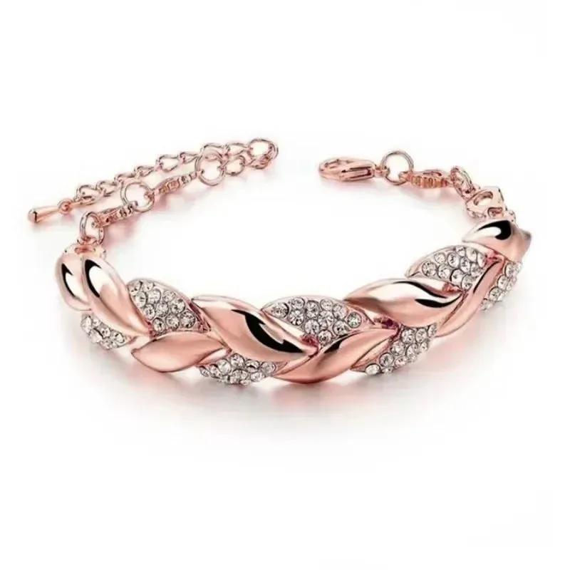 Golden Leaf Crystal Bracelet for Women