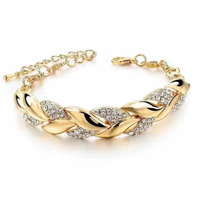 Golden Leaf Crystal Bracelet for Women