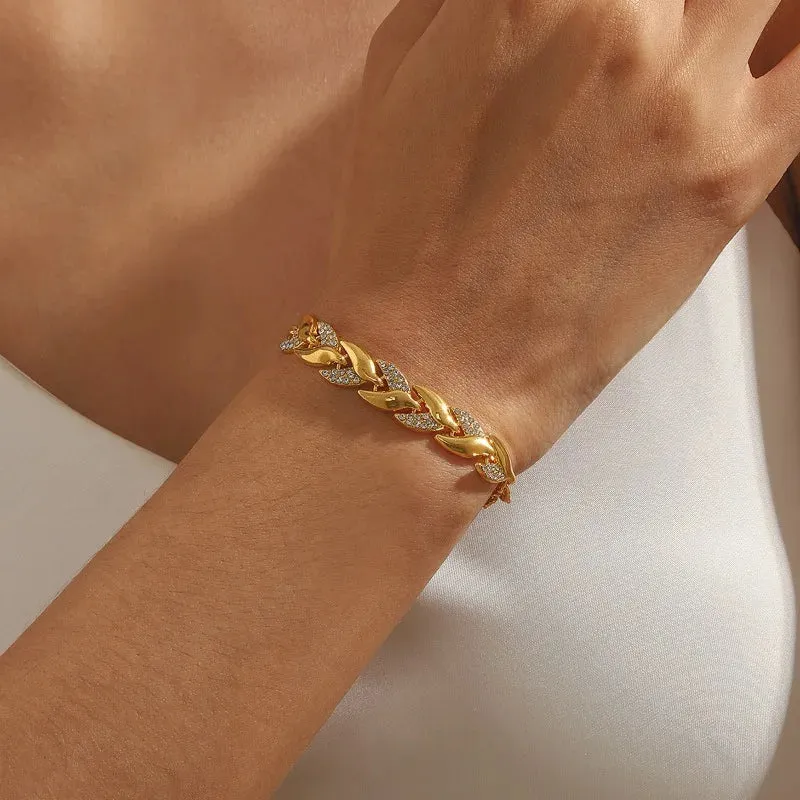 Golden Leaf Crystal Bracelet for Women