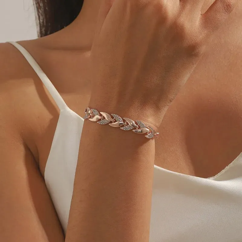 Golden Leaf Crystal Bracelet for Women