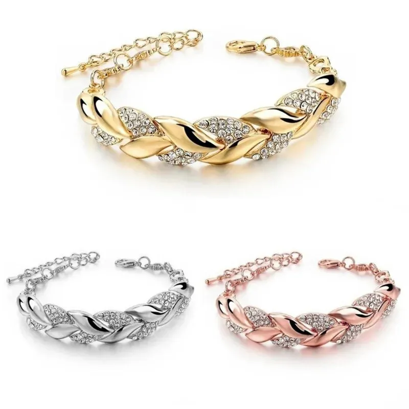 Golden Leaf Crystal Bracelet for Women