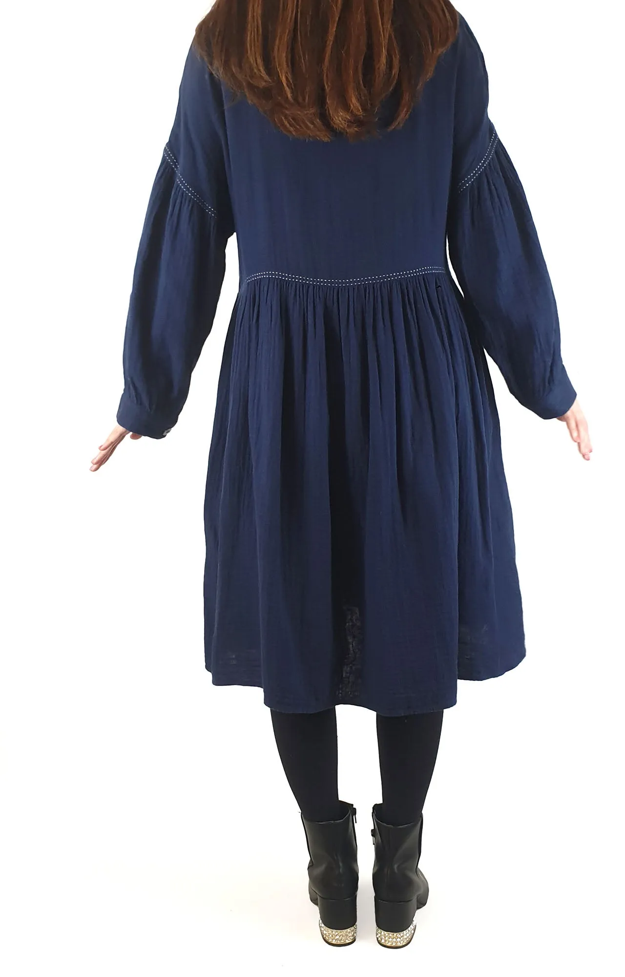 Gorman blue long sleeve dress with white stitching size 10