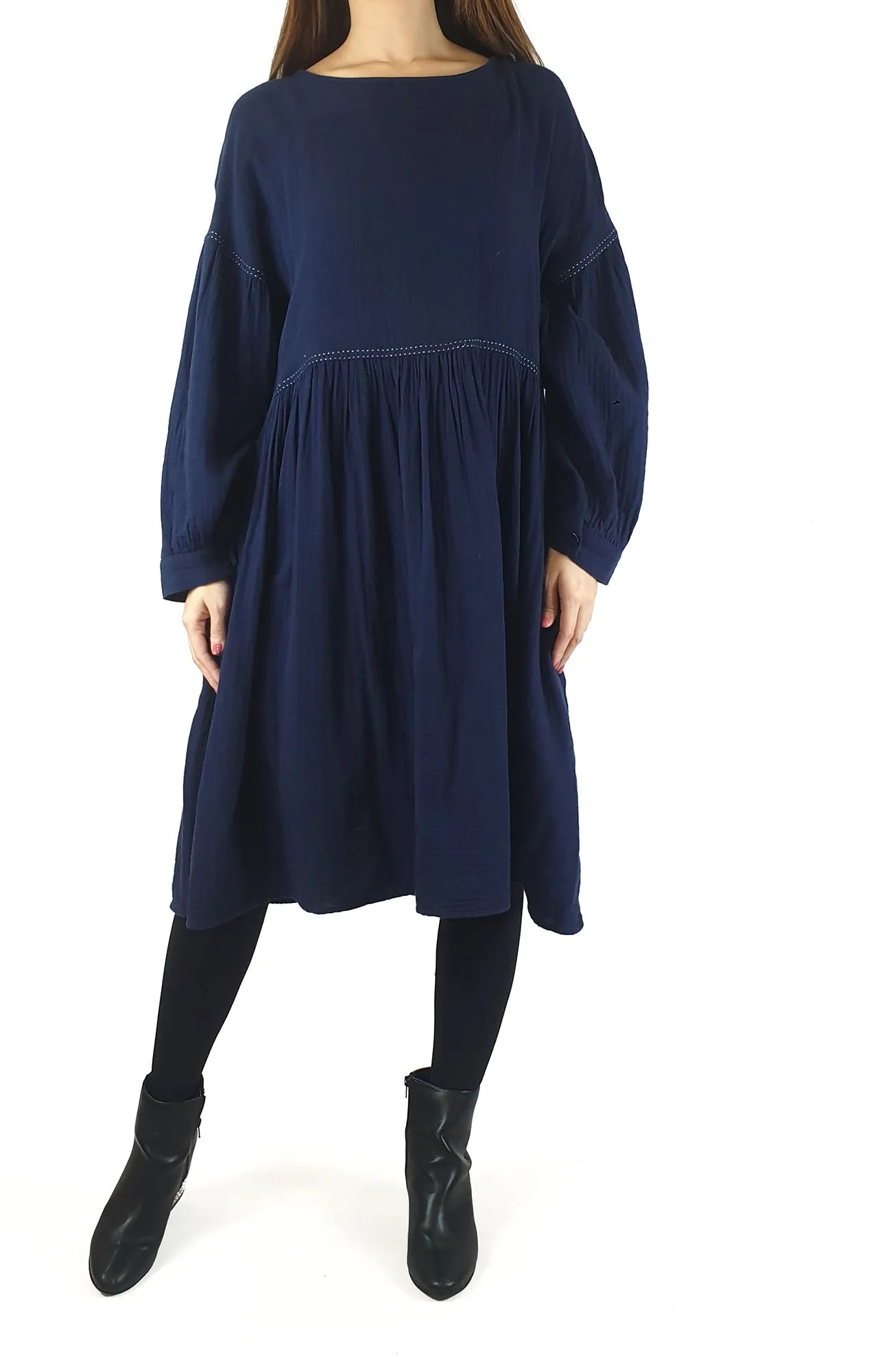 Gorman blue long sleeve dress with white stitching size 10