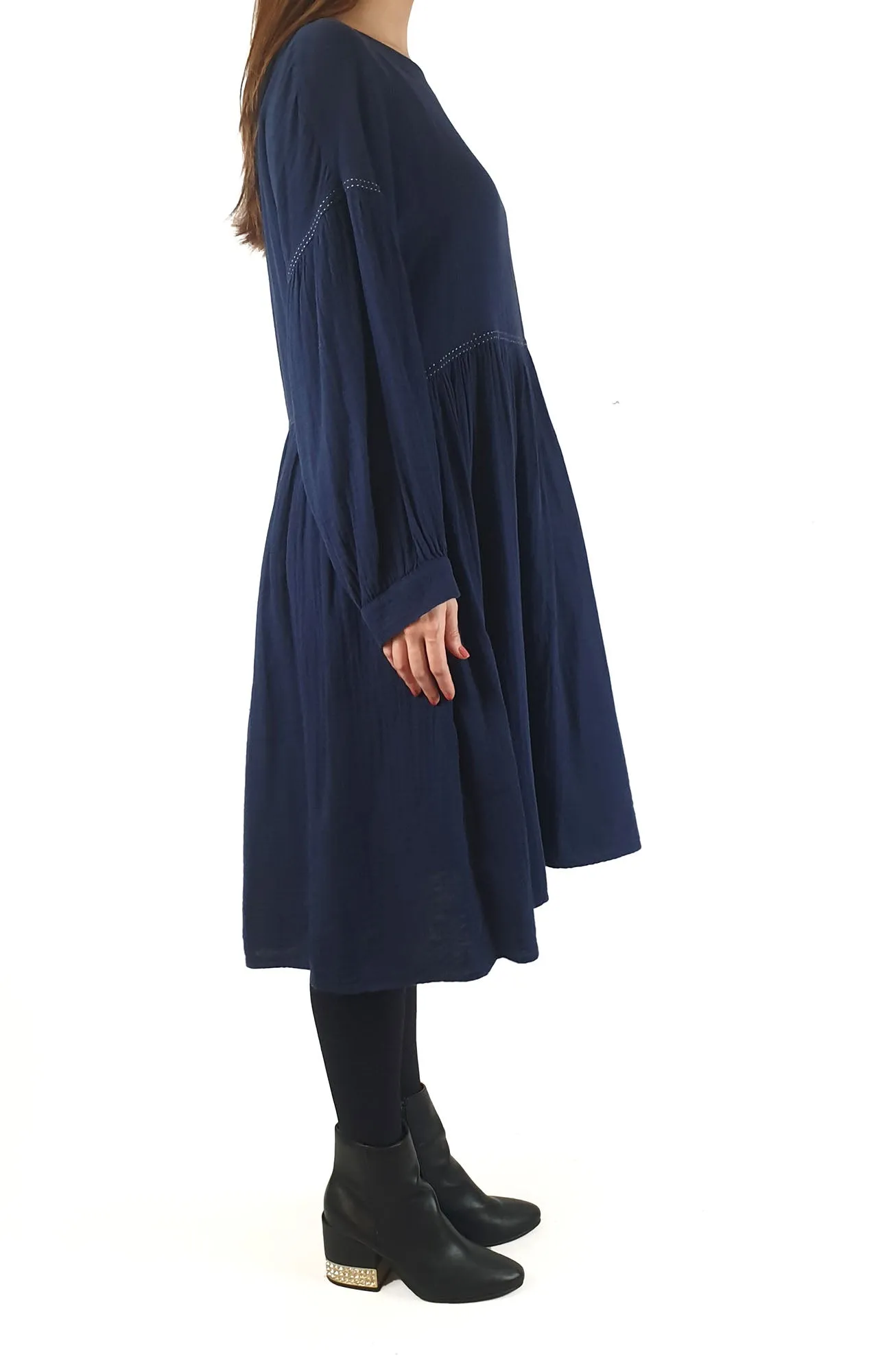 Gorman blue long sleeve dress with white stitching size 10