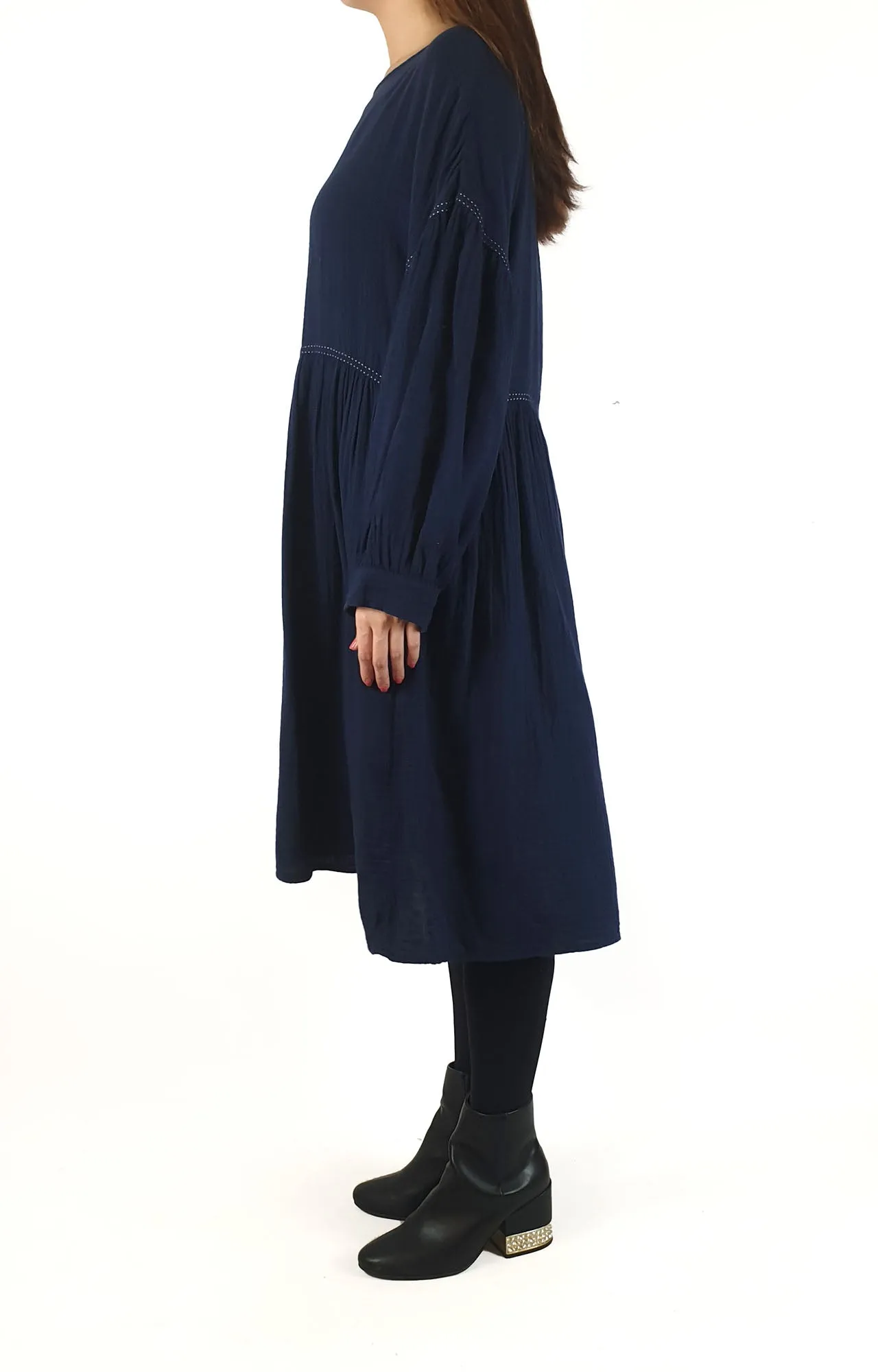 Gorman blue long sleeve dress with white stitching size 10